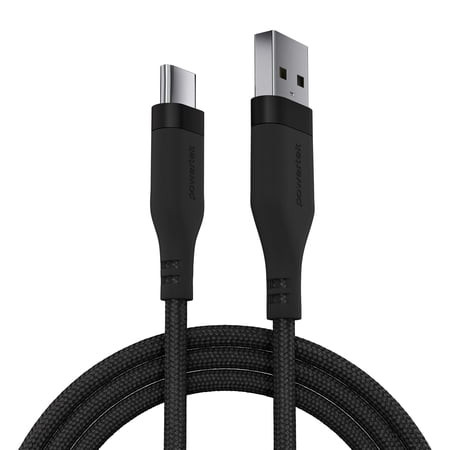 Powertek Premium Braided USB-A to USB-C Cable 6ft Black, Fast Charging Type-C Cable Tested for 50,000 Bends for iPhone 15 and Newer, Galaxy, Tablets & USB-C Devices