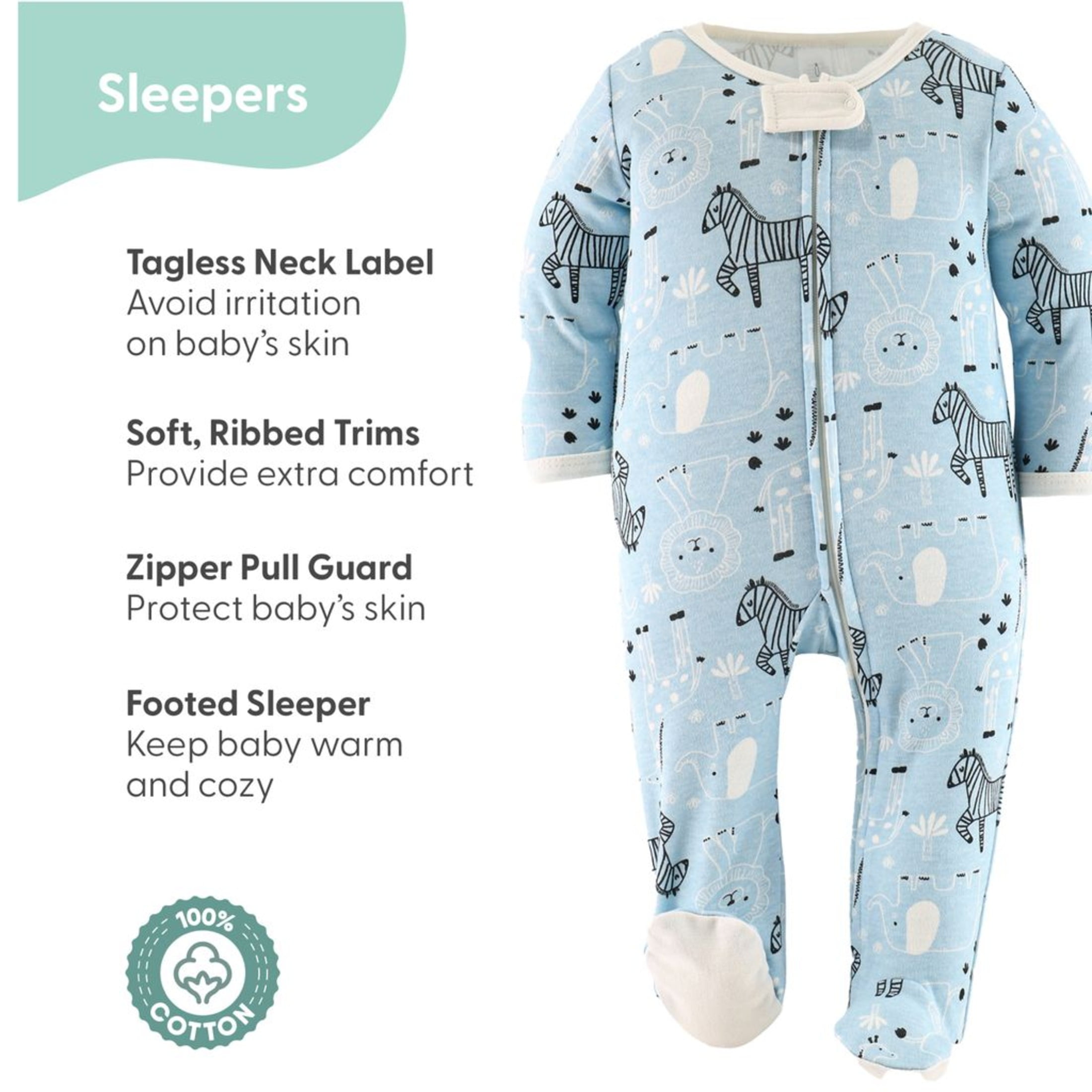 The Peanutshell Newborn Layette Gift Set for Baby Boys, Blue Safari, 30 Essential Pieces, 0-3 Months