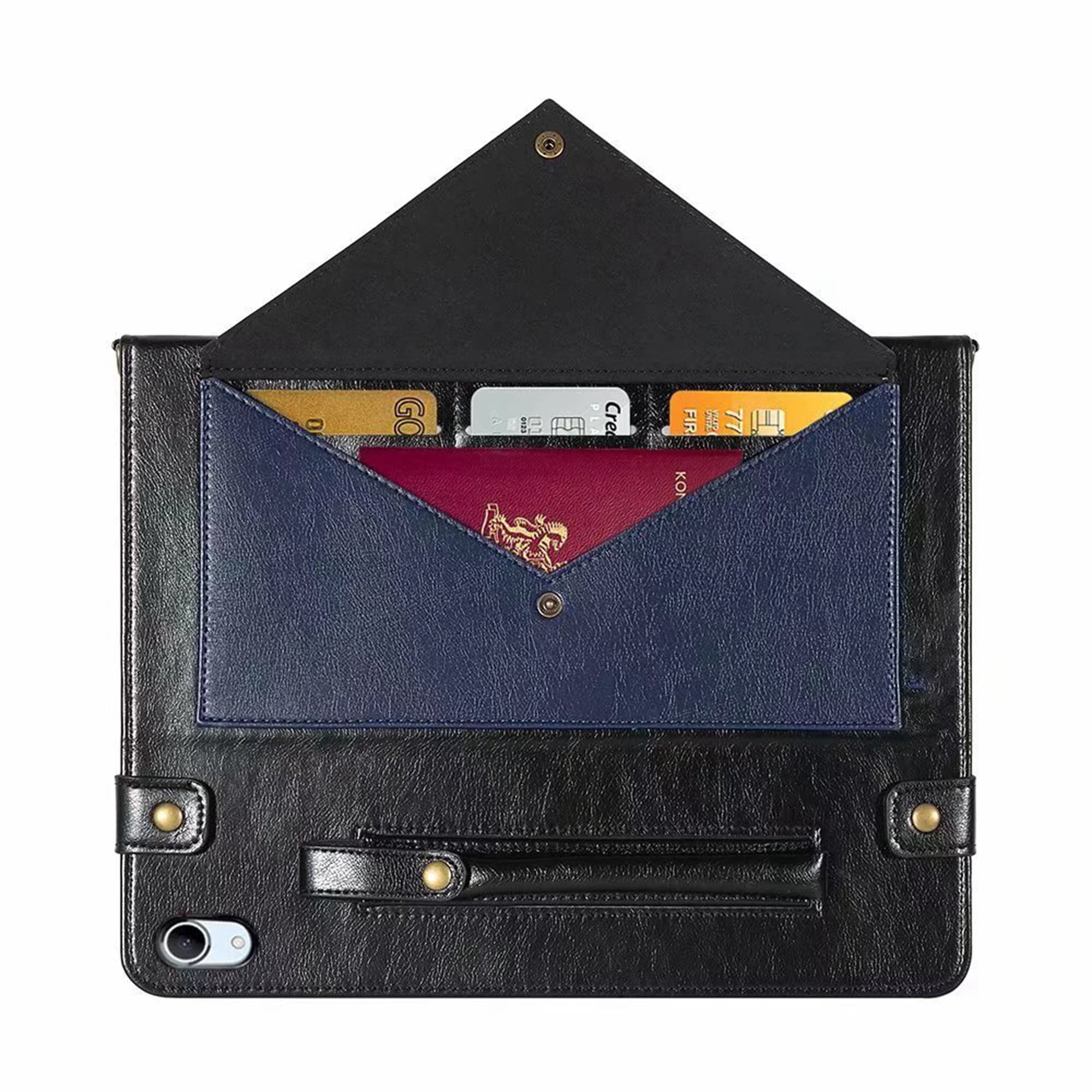 Dteck for iPad 10th Generation Case 10.9 Inch 2022, Premium PU Leather Business Folio Stand Cover with Apple Pencil Holder, 
Crossbody iPad Case with Card Wallet Envelope Pocket, Blue + Black