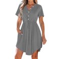 thumbnail image 1 of WRKEKC Liquidation d'Été! Robes d'Été pour Femmes 2025, Robes Décontractées pour Femmes, Robe d'Été Décontractée Col en V Manches Courtes Robes à Cordon avec Poches, 1 of 8
