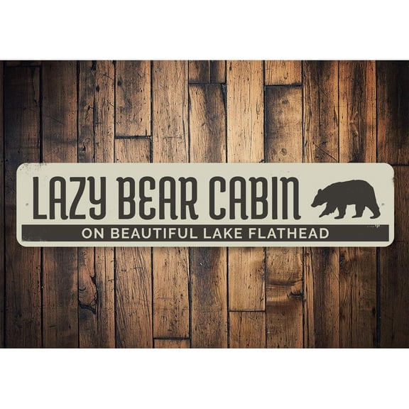 Lazy Bear Cabin Novelty Sign, Metal Wall Decor - 4x18 inches