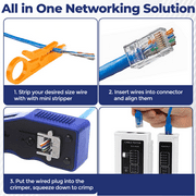 Professional RJ45 Pass-Through Crimp Tool Kit - All-in-One Network Repair Set for Cat5/Cat5e/Cat6 - Includes Tester, Stripper, Connectors