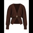thumbnail image 4 of Suéter Cárdigan para Mujer, Cuello en V Profundo, Larga, Botones, Tejido A Crochet, Suéteres Cortos de Otoño A Café M, 4 of 10