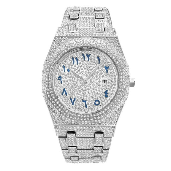 Stylish Men's Rhinestone Quartz Watch - Calendar Timepiece with Date Display, Water Resistant, Perfect for Parties