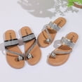 thumbnail image 5 of Flat Sandals Women Flip Flops Rhinestone Toe Ring Glitter Sequin Slip on Slides Trendy Summer Dress Beach Shoes Gold Size 7.5, 5 of 7