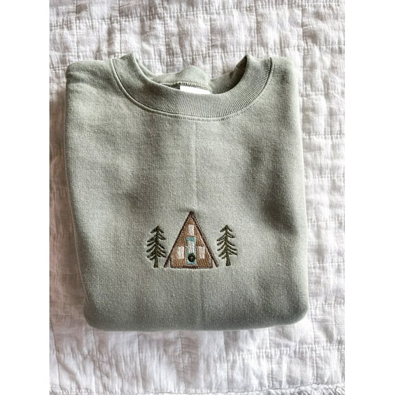 A-Frame Cabin Winter Embroidered Crewneck