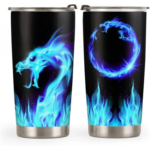 20oz Blue Flame Dragon Tumbler, Unique Gifts for Son, Husband, Dad, Father - Valentines Day Gifts for Him, Dragon Tumbler Cup, Double Wall Vacuum Insulated Travel Coffee Mug with Lid