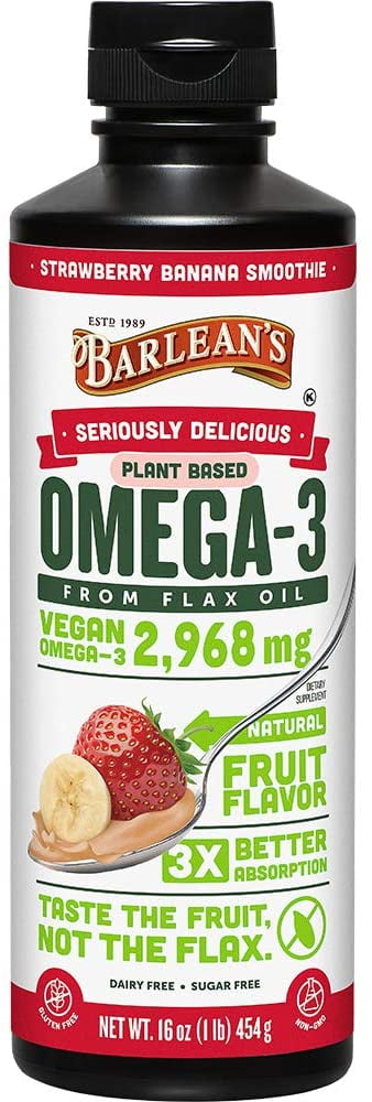 Barlean's Seriously Delicious Strawberry Banana Smoothie Omega-3 from Flax Oil - Vegan, Non-GMO, Gluten Free (16 oz)
