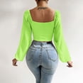thumbnail image 4 of Tisuna Long Sleeve Crop T-Shirts For Women Breathable Solid Color Square Neck Tops Ladies Daily Party T Shirt Size L, 4 of 7