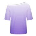 thumbnail image 5 of YUGYXL Women's Off The Shoulder Tops Gradient Oversized Shirts Casual Loose Fit Short Sleeve Comfy Vacation Shirts Purple S, 5 of 6