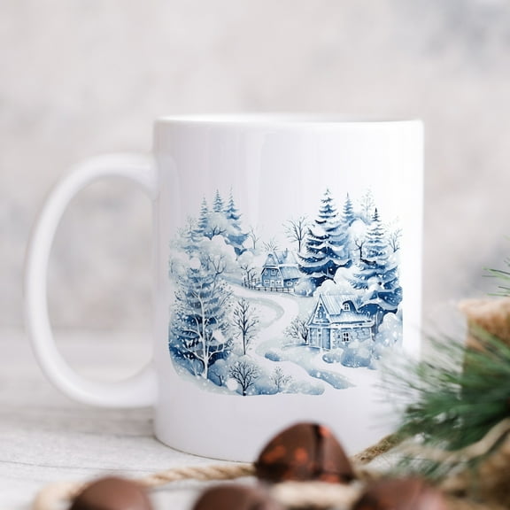 ChaChaCoo Snowy Village Scene Ceramic Mug, Winter Scene Mug, Cottagecore Christmas Mug, Snowy Mug, Aesthetic Xmas Mug, Winter Mug, Christmas Gifts