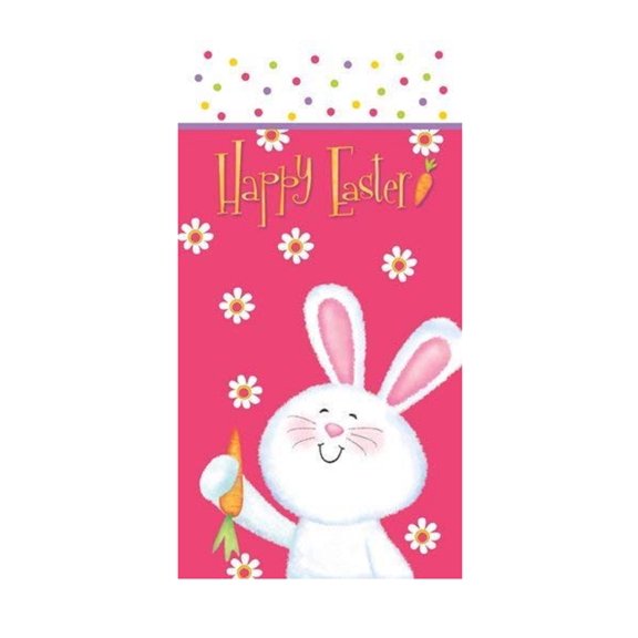 Happy Bunny Cello Easter Bags With White Twist Ties - 20 Pack (4"x9") (072170)