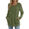 thumbnail image 4 of biudgviw Womens Long Sleeve Tops Ribbed Knit Crew Neck Fall Shirts Comfy Soft Casual Pullover Sweaters with Pockets, 4 of 6