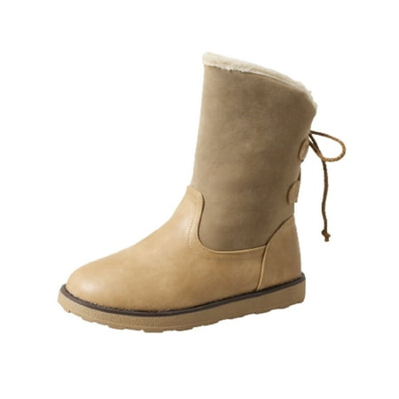 

KBKYBUYZ Women s Vintage Up Short Boots Flat Bottom Boots Shoes Bandage Plush Velvet Boot