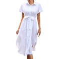 thumbnail image 2 of Sakmal Long Womens Summer Dresses Semi Formal Work White Shirt Dress Short Sleeve Collared Dresses, 2 of 5