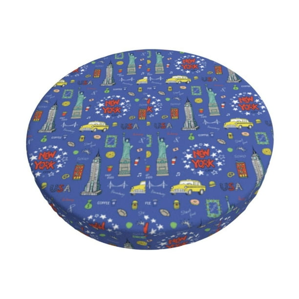 Disketp New-York City Funda Redonda para Taburete, Funda de Cojín para Silla de Bar Suave y Elástica-14 inch