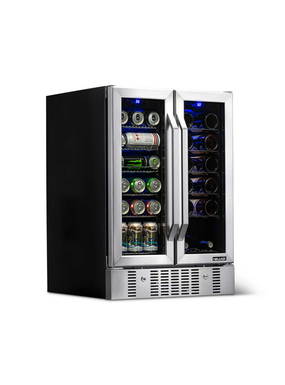 Newair 18 Bottle 60 Can Wine and Beverage Refrigerator Cooler, Built-in Dual Zone Fridge in Stainless Steel for Home, Office or Bar