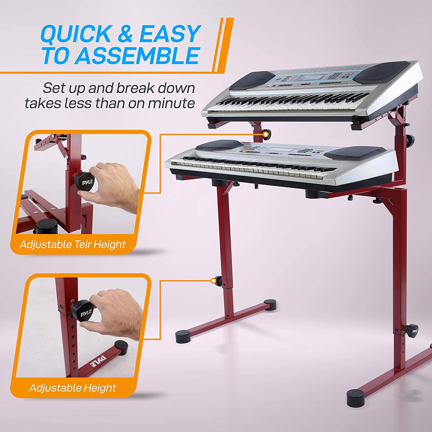 Pyle Heavy-Duty Keyboard Stand - Height Adjustable Music Stand with 2nd Tier