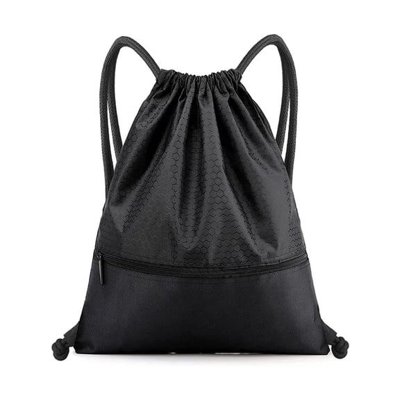 Drawstring Backpack Waterproof Drawstring Bag With Zipper Pocket - 17X20 Inch Black Gym Sackpack For Sports, Travel, Shopping, Daily Use