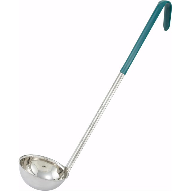 Winco Stainless Steel Ladle with Green Handle, 4-Ounce, Medium