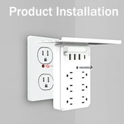 Multi Plug Outlet with Shelf, Smasener 6-Outlet Extender Socket with 4 USB Charging Ports (3.4A Total) and Night Light, Wall Outlet Expander Power Strip - White