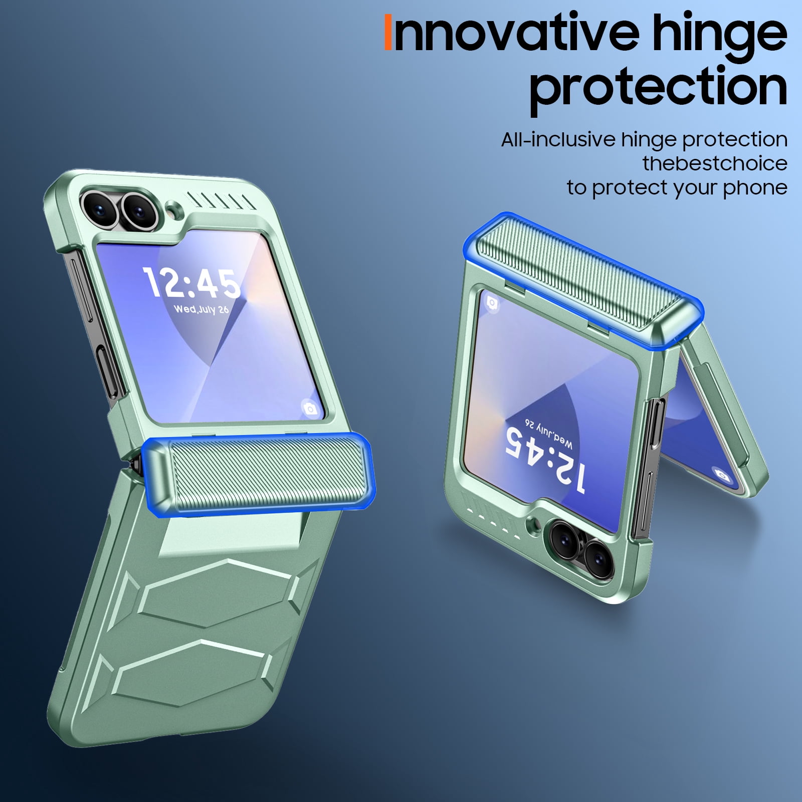 Oupeigar for Samsung Galaxy Z Flip 6/7 FE Phone Case,with Screen Protector,Wireless Charging,All-Inclusive Rugged Shockproof Phone Case-Mint green