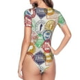 thumbnail image 4 of Daiia Travel Stamp print Women's Crew Neck Short Sleeve Bodysuit Fashion Tops Fit Casual Basic Extender Bodysuit-Medium, 4 of 9