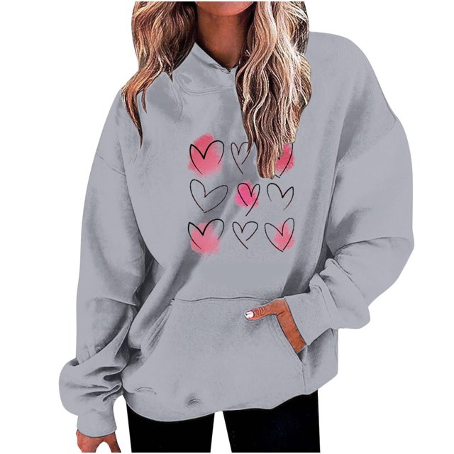 Birdeem Mode Décontractée pour Femmes Impression de la Saint-Valentin Hauts à Manches Longues Sweat à Capuche