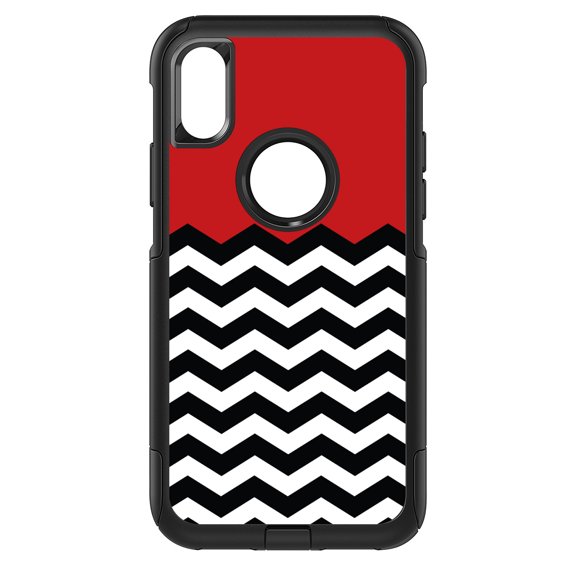DistinctInk Custom SKIN / DECAL compatible with OtterBox Commuter for iPhone XR (6.1" Screen) - Black White Red Chevron - Black & White Chevron Stripes Pattern