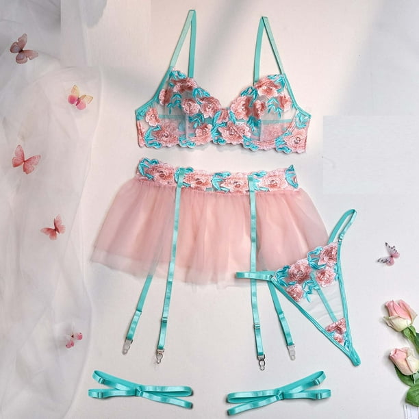 LSLJS Women's Sexy Underwear Embroidered Flowers Cute Girl Gauze Skirt Set,  Lingerie Sets on Clearance