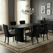 Sumdeal's 5- or 7-piece modern dining set includes a black woodgrain MDF dining table and 4 or 6 velvet high-back chairs, perfect for dining rooms, kitchens, and home decor.