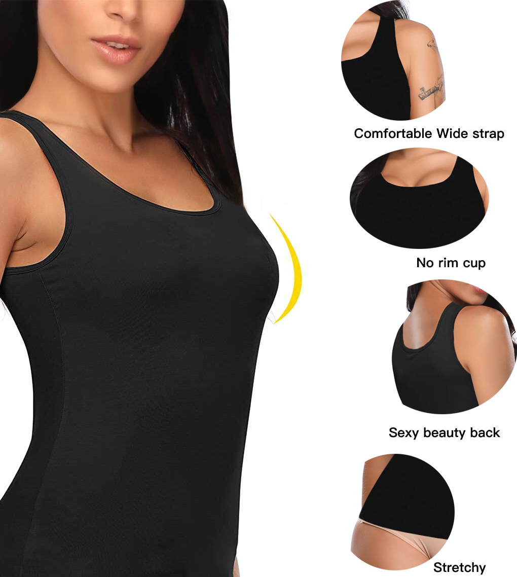 COMFREE Tank Tops for Women Basic Camisole with Built in Bra Casual ...