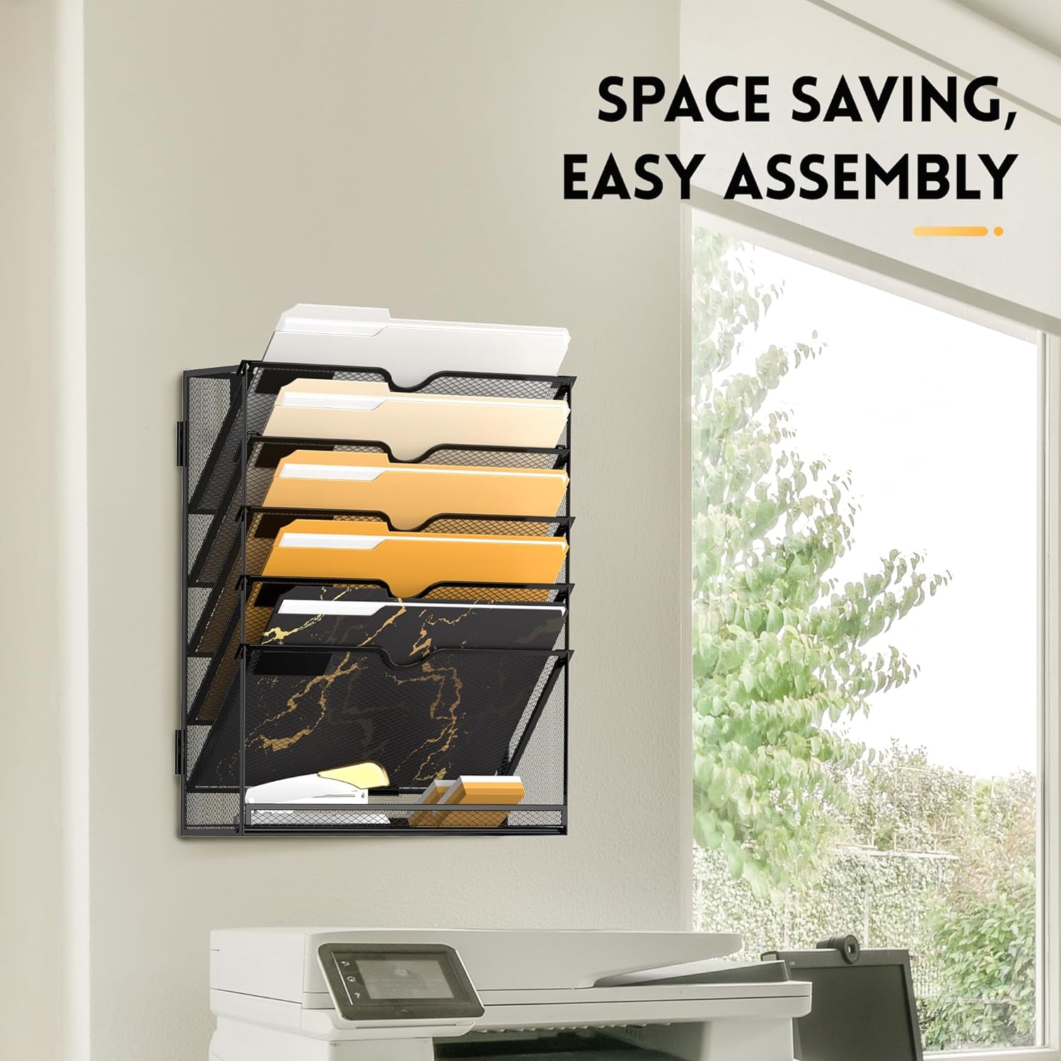 INTIGE 6-Tier Metal Wall Mounted File Organizer, Hanging Document Organizer, Black, Assemble