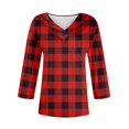 thumbnail image 3 of WTOBBY Women's V-Neck Casual Tunic Tops with 3/4 Sleeve, Loose Fit Basic Shirts, Striped Plaid Print Blouse for Fashion Comfort Everyday,Red L, 3 of 4