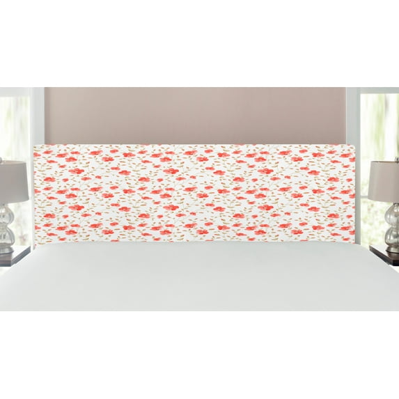 Flower Headboard, Flourishing Peonies in Vintage Style Flower Buds Bloom Summer Garden Art, Upholstered Decorative Metal Bed Headboard with Memory Foam, King Size, Dark Coral White, by Ambesonne