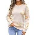 thumbnail image 1 of Rbaofujie Chandails à Col Rond pour Femmes Mode Ample Imprimé Chandail à Col Rond Beige Chandails pour Femmes, 1 of 5