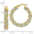 thumbnail image 4 of 14K Yellow Gold and White Rhodium Polished and Textured Twisted Hoop Earrings - 30mm- Made In Italy, 4 of 6
