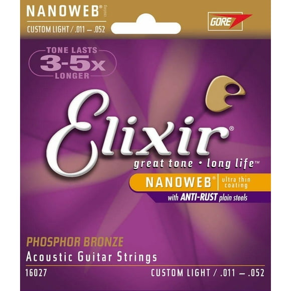 Elixir Nanoweb Phosphor Bronze Acoustic Guitar Strings - Custom Light .011 - .052