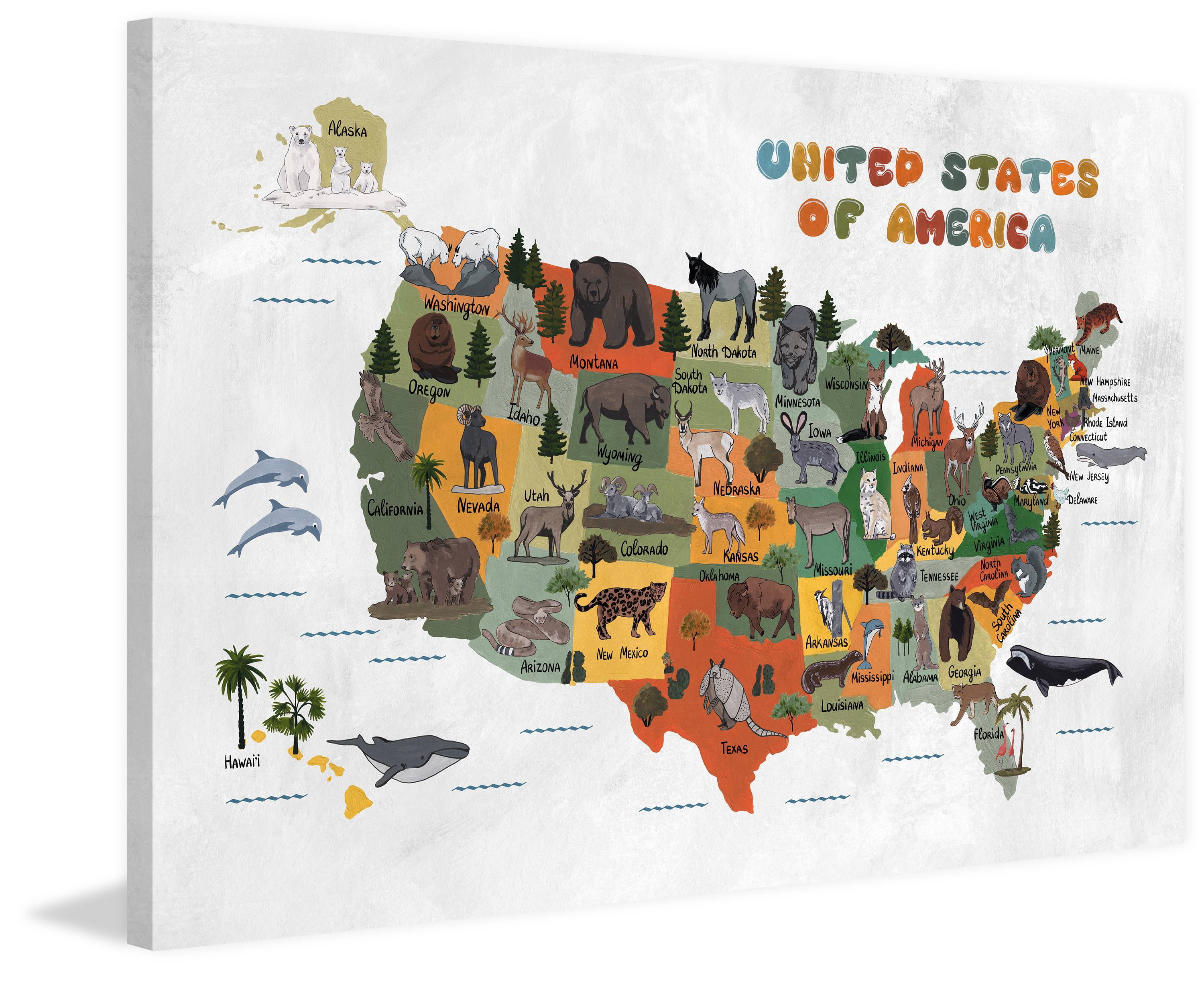 Marmont Hill America's Animal Map Canvas Wall Art