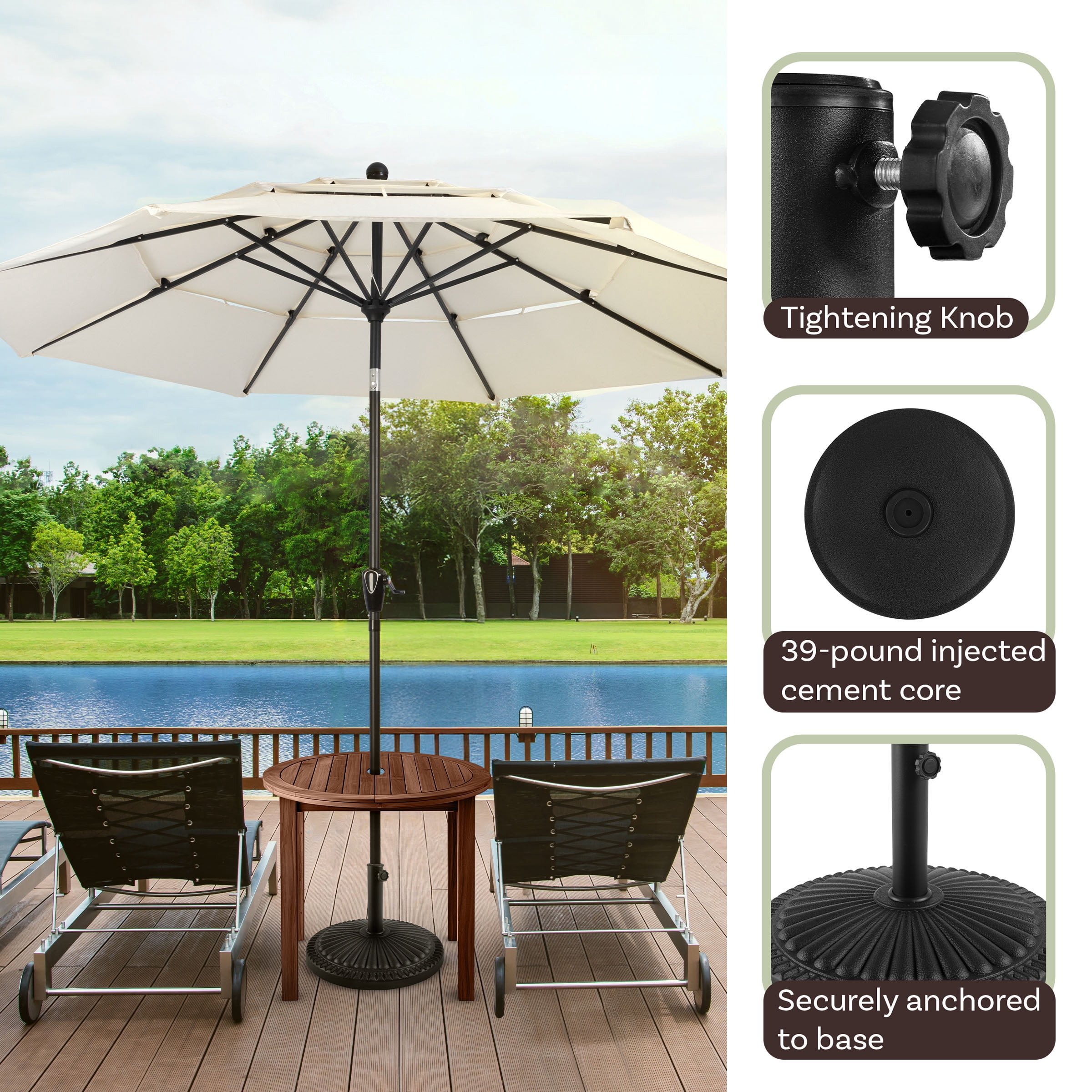 Pure Garden 39lb Resin and Cement Outdoor Patio Umbrella Base, Black