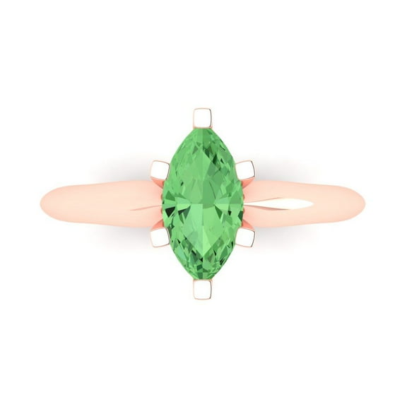 Clara Pucci 14K Rose Gold 1ct Green Solitaire Ring for Women