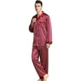 thumbnail image 4 of Elegant Mens Pajamas, Two Piece Set, Soft Satin Feel Sleepwear, 4 of 7
