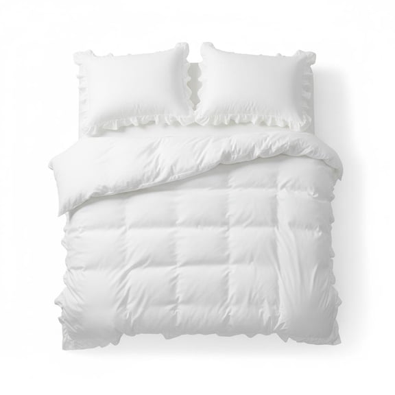 Ruffled Comforter Set Twin Size White Washed Microfiber Lightweight All-Season Bedding with Sham