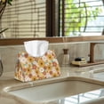 thumbnail image 5 of COEQINE Facial Tissue Box Holder PU Leather Rectangle Napkin Tissue Holder Organizer for Vanity Countertop, Nightstand, Dinnning Table, 7.95"X4.92"X4.52", Sunflower Hippie Flower Yellow, 5 of 7