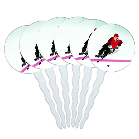 Ice Hockey Player Red Jersey Cupcake Picks Toppers - Set of 6