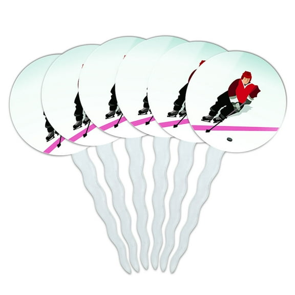 Ice Hockey Player Red Jersey Cupcake Picks Toppers - Set of 6