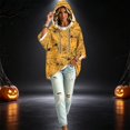 thumbnail image 4 of FGVCTG Halloween Sweatshirts for Women Drawstring 3/4 Sleeve Halloween Hoodie Ghost Graphic Spooky Oversized Pullover Hoodies Yellow 2XL, 4 of 6