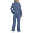 thumbnail image 3 of Szluipve Women’s Striped Trim Tracksuit 2 Piece Outfits Crew Neck Long Sleeve Sweatshirt & Split Hem Drawstring Wide Leg Pants Casual Loungewear Set Dark Blue 2XL, 3 of 5