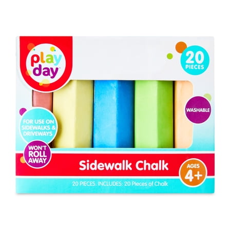 Play Day Multicolor Sidewalk Chalk, 20 Count, Outdoor Fun for Kids