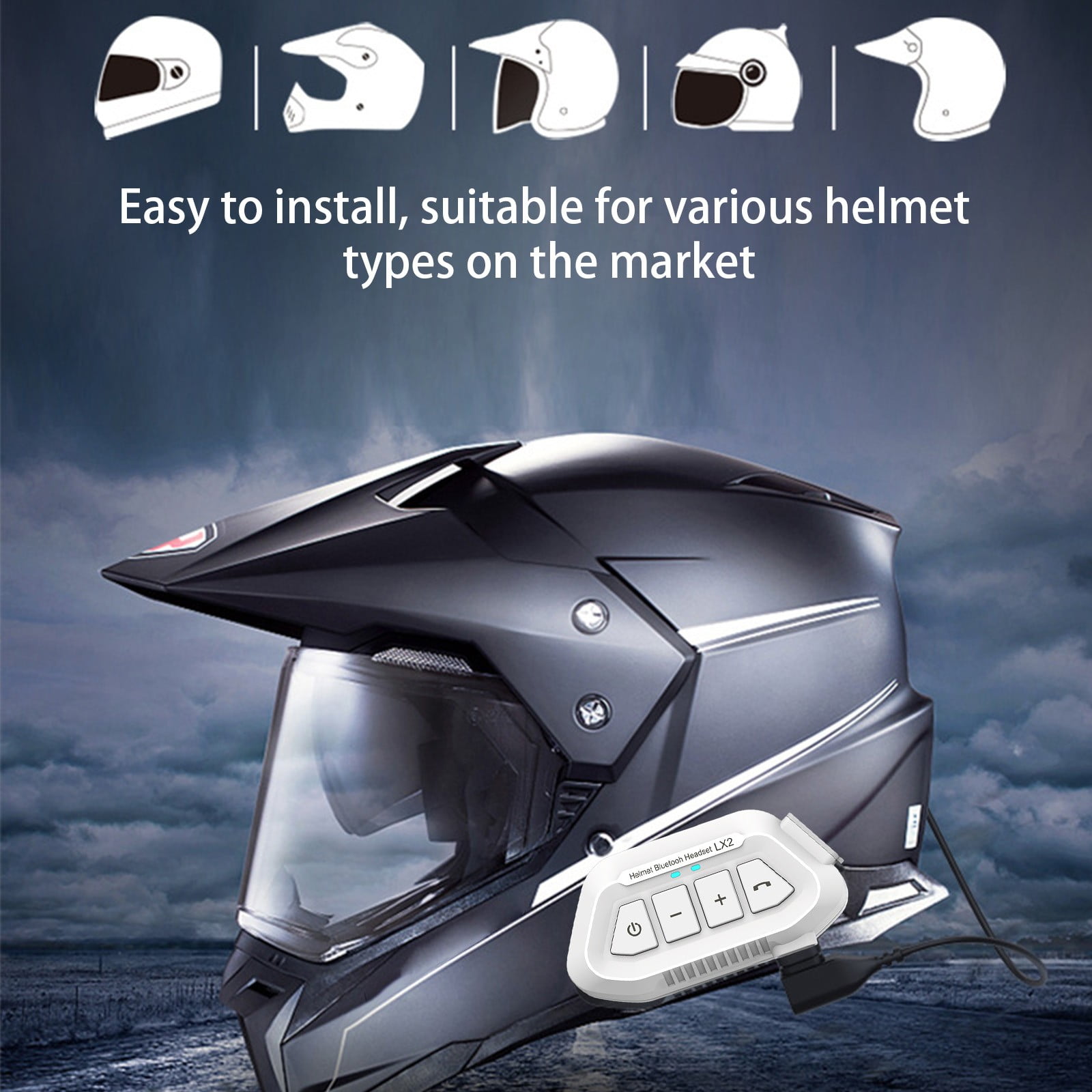 Giunmcul Motorcycle Helmet Bluetooth Headset Bluetooth 5.0 Wireless Intercom Speaker Noise Reduction Auto Answer Long Battery Life Type C Charging IPX6 1 Set